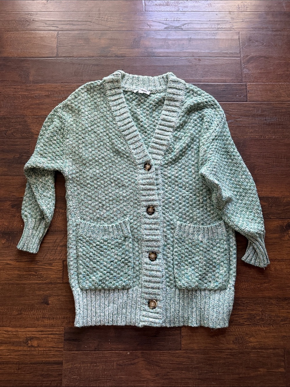 Steve Madden Mint Green Chunky Knit Button-Front Cardigan